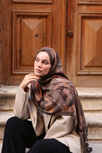 ENRİCO FERRİ Petra Modern Brush Pattern Shawl - Brown
