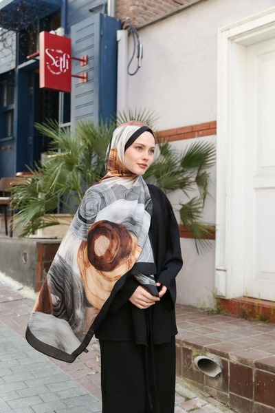 ENRİCO FERRİ Petra Spiral Pattern Shawl - Black Gray