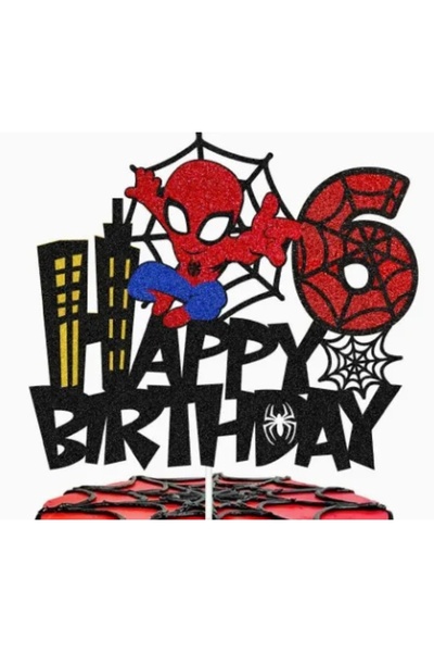Baloane Vesele Topper Tort Spiderman Cifra 6 Happy Birthday Aniversare 6 Ani ...