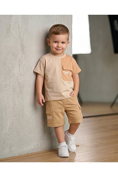 Egelite Boy's Summer Pocket Detailed T-Shirt and Shorts Set for Ages 2-3-4-5-...