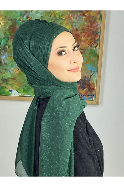 MY UKİYO STORE Simli Düz Çapraz Drapeli Abiye Uzun Şal