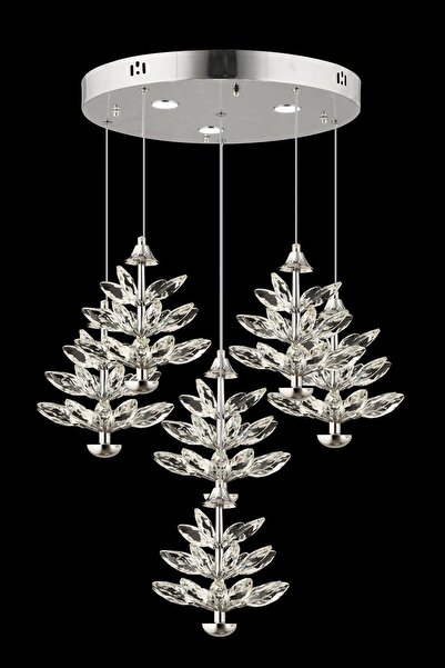 Avonni AV-7015-8048-5+1-K Krom Kaplama Klasik Avize LED Metal Kristal H: 100 ...