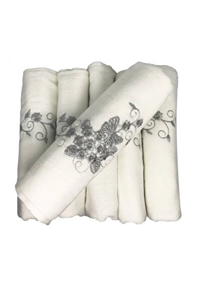 ALFA AKSESUAR 03 Silvery Embroidered Velvet Pattern 2 Towels 30X50