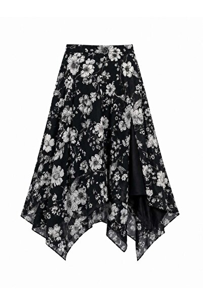 Retrobird Vera Ασύμμετρη Floral Μίντι Φούστα Γυναικεία Μαύρη