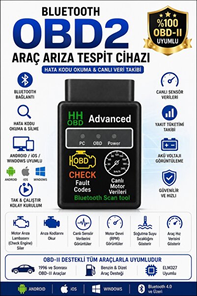 HHOBD OBD2 İOS-Android-Pc Bluetooth Özellikli Araç Arıza Tespit Cihaz