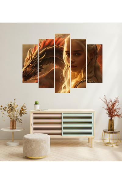 TABLOX 5 Parça Daenerys Targaryen Ejderha Taht Oyunları Game Of Thrones Dekor...