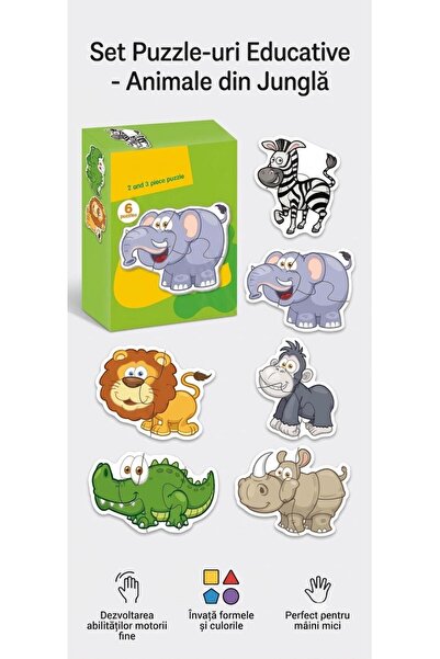 OEM Puzzle Educativ Jungla 6 in 1 pentru Copii 18 Luni cu Animale Salbatice