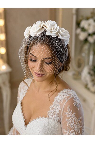 bba new trend El Yapımı Gelin Şapkası Vualet | Saten Çiçekli Rus Tüllü Nikah ...