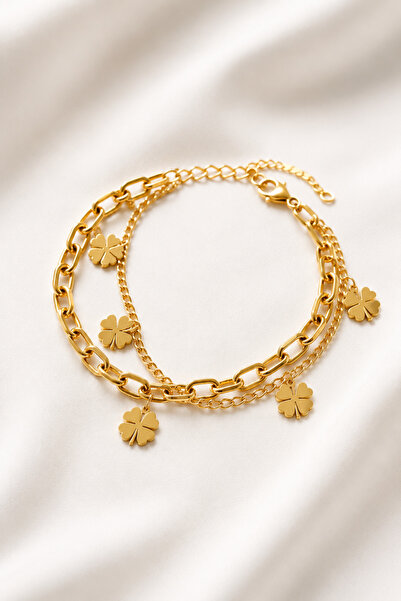 Fawel Clover Grace Gold Bracelet – Stainless Steel Women's Bracelet with Clov...
