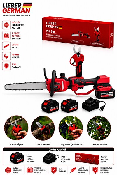 Lieber German 2 Li Set 30Cm Palalı Teleskopik Testere + 40Mm Dal Kesme Makası