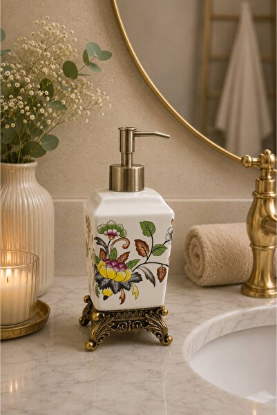 NEWNOW Royal Gold Porcelain Liquid Soap Dispenser with Gold Pattern Luxury Ba...