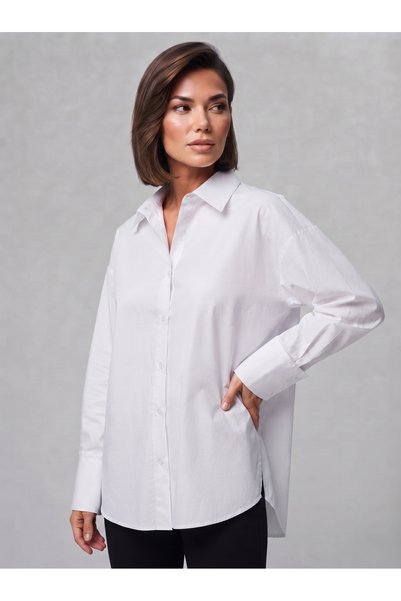 Estilo Fashion قميص نسائي أبيض كبير الحجم كلاسيكي بأزرار