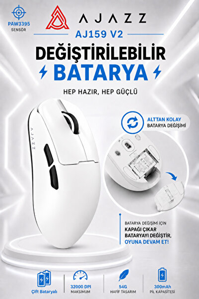 Ajazz AJ159 V2 Profesyonel Oyuncu Mouse 3 Modlu Bağlantı 54g Hafif Tasarım De...