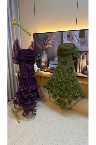 To Be Youthful Two-Tone Dress in Tulle Fabric with Embroidered Flowers and a ...