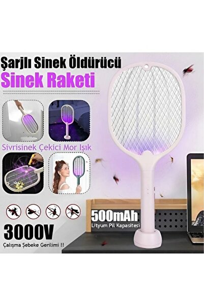 MACGON Ayaklı USB Şarjlı Uv Işıklı Elektrikli Sivrisinek Öldürücü Raket Sinek...