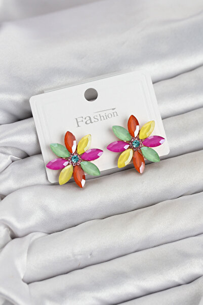 OGHAMAY Mixed Color Crystal Stone Lotus Flower Model Women's Earrings