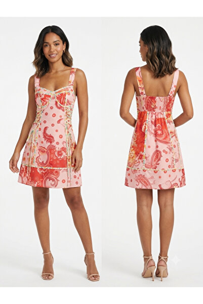 Butik Bohem Esintili Bağıcıklı Mini Elbise