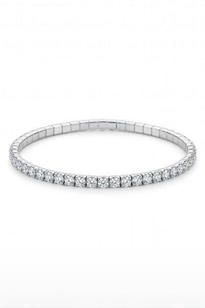 FRNCH 925 Ayar Gümüş Beyaz Zirkon Taşlı Gümüş Renk Erkek Bileklik FRJ12520-35...