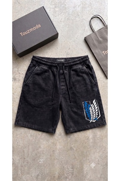 Toum Anime Design Grunge Oversize Washed Vintage Bermuda Shorts