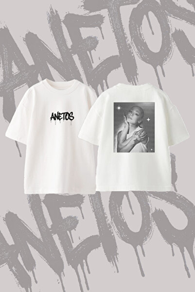 Anetos Halftone Portrait Design Back Printed Cotton White Oversize T-Shirt