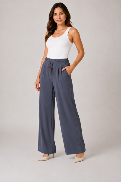 De Carte Women's Modal Fabric High Waist Lace-Up Wide Leg Pants Style Sweatpants