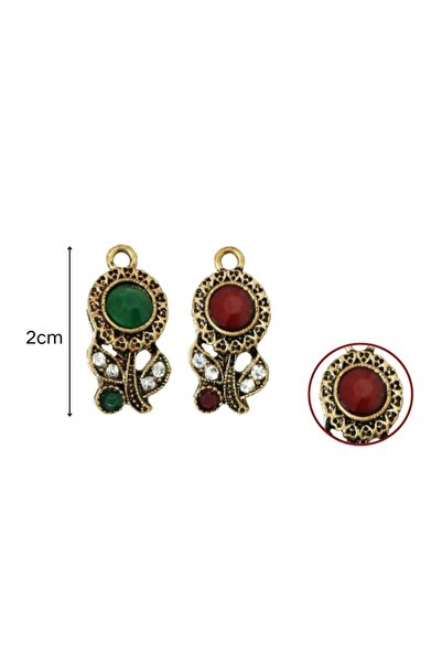 idei Vintage butterfly pendant with red/green center stone, antique gold allo...