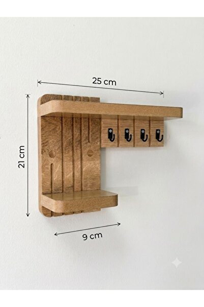 akçehome Ahşap Organizer Metal Kancalı Çok Amaçlı Askılık (25x21 cm), duvar rafı, antre düzenleyici, askılık, dekoratif raf, Anahtarlık