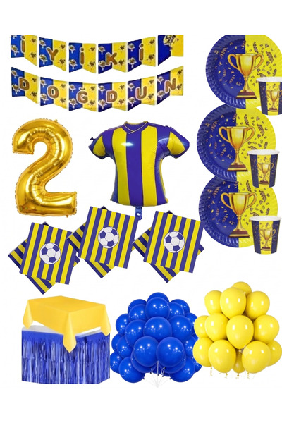 Mehca 24 Person Yellow Navy Blue (Fb) Fan Uniform 2 Year Old Foil Birthday Co...