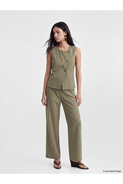 LC Waikiki Pantaloni de damă din amestec de in, cu dungi