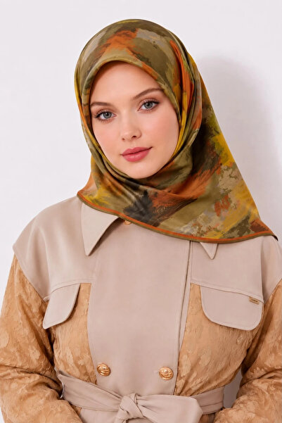 Lesscarves Cotton Silk Scarf Tie-Dye Patterned Ls2204 08-Tan-Yellow-Khaki
