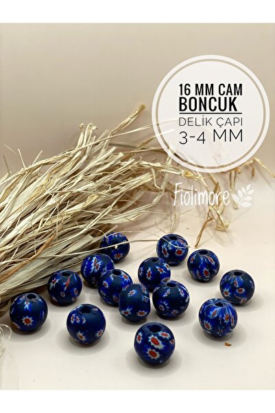 Fiolimore 16 mm Desenli Moreno Cam Boncuk (1 Adet) Delik Çapı 3-4 mm Makrome ...