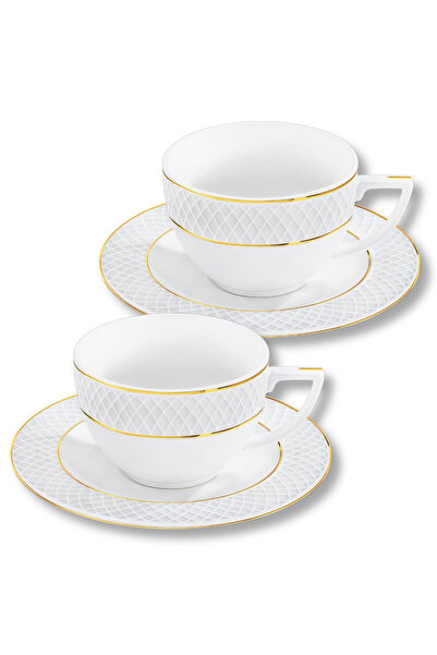 WILMAX ENGLAND Set 2 cești cafea porțelan alb cu margine aurie, 240 ml, Wilmax