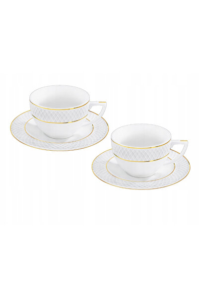 WILMAX ENGLAND Set 2 cești cafea porțelan alb cu margine aurie, 170 ml, Wilmax