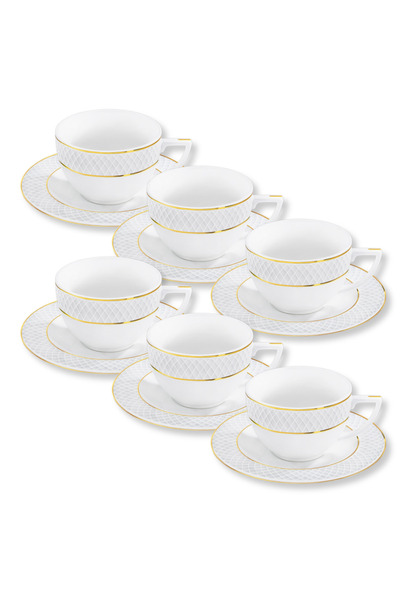 WILMAX ENGLAND Set 6 cești espresso porțelan alb cu margine aurie, 90 ml, Wilmax