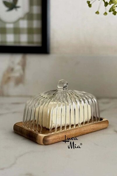 ÇELİKAY Luca Mia Breeze Acacia Glass Covered Butter Dish
