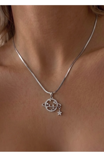 KİLİGİSTANBUL Steel Planet Silver Color Necklace 45 cm (+5 cm Extension)