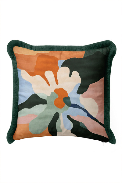 Evimde Bambaşka Abstract Floral Decorative Fringed Pillowcase-Artistic Floral...