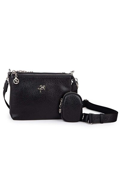 Nas Bag Mini Kadın 3 Gözlü Cüzdanlı Günlük Çapraz Çanta Siyah Victoria