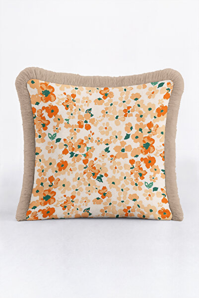 Evimde Bambaşka Floral Design Spring Breeze Fringed Pillowcase - Botanical Gr...