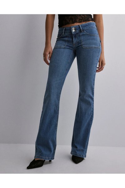 Messy Girls Spanish Style Stretch Fabric Low Waist Bootcut Back Pocket Button Detailed Jeans