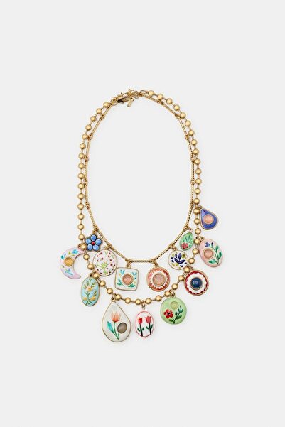 My Joyas Design ZR Model Sallanan Mineli Charmlar 2'li Kolye Seti