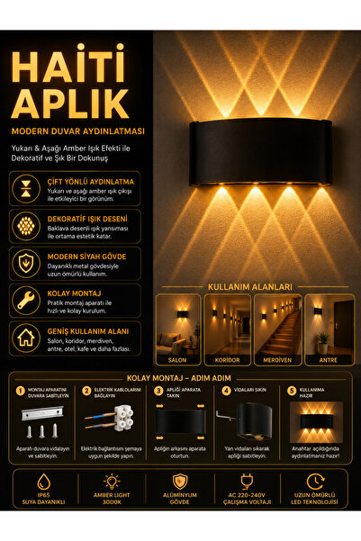 KOMPLİKE 15 W CT-8013 Gün Işığı Haiti Aplik Çift Yönlü 8 LED Gün Işığı Modern...