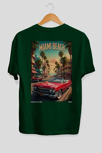 Ankhises Μπλουζάκι Unisex με στάμπα στην πλάτη Miami Beach Green Oversize Cou...