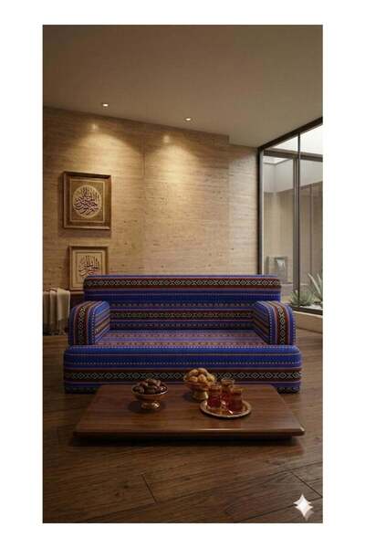 Xboat Arabic Majlis Sofa, Blue Striped Traditional Pattern, Floor Seating, Li...