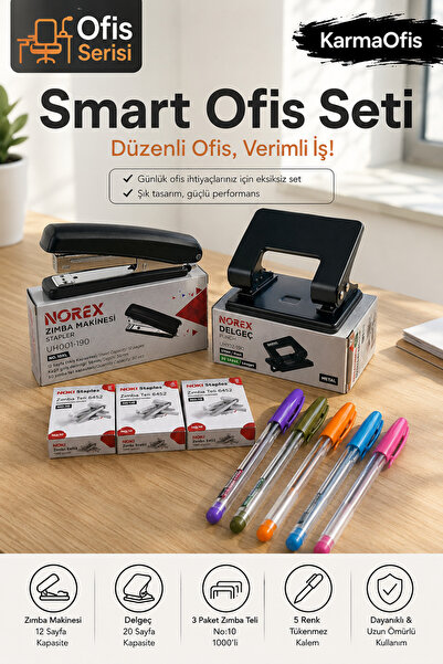 KarmaOfis Smart Office Set |   Stapler Machine + Hole Puncher + 3 Packs of St...