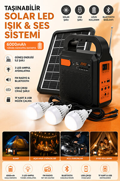 MATECHNO Taşınabilir Solar Güneş Enerjili LED Kamp Lambası Bluetooth Hoparlör...