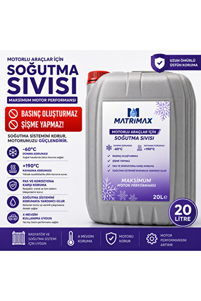 Matrimax Susuz Motor Soğutma Sıvısı 20 Litre Kullanıma Hazır -60°C Donma +190...