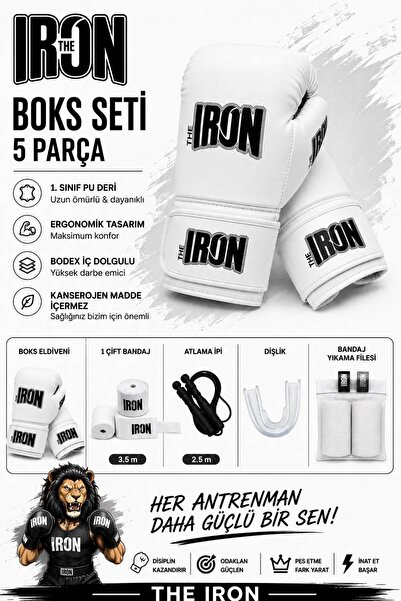 THE IRON 5 Piece Boxing Set - Boxing Gloves + 3.5m Bandage + Jump Rope + Mout...
