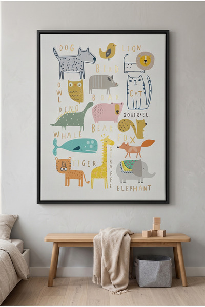 Jasmine Art Animal Alphabet Kids Wall Art | Portrait Framed Canvas Print with...
