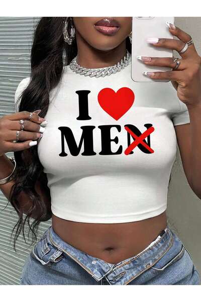 LUMSHİNE Women's I Love Me X N Printed Tee Crop